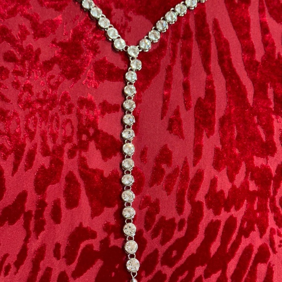 Silver Tone Clear Rhinestone Pendant Necklace with Tassle - Picture 8 of 16